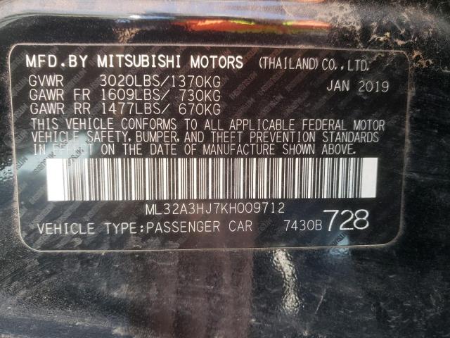 ML32A3HJ7KH009712 - 2019 MITSUBISHI MIRAGE ES BLACK photo 12