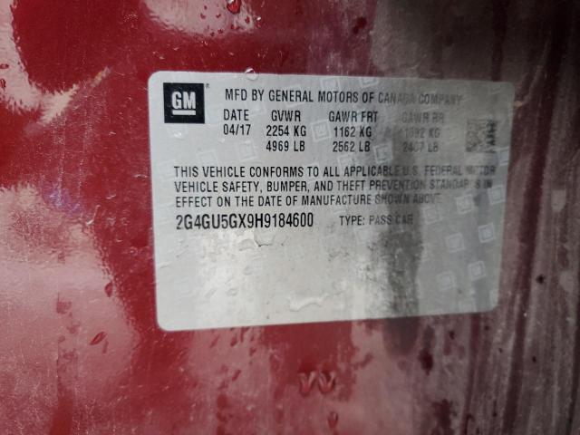 2G4GU5GX9H9184600 - 2017 BUICK REGAL GS BURGUNDY photo 12