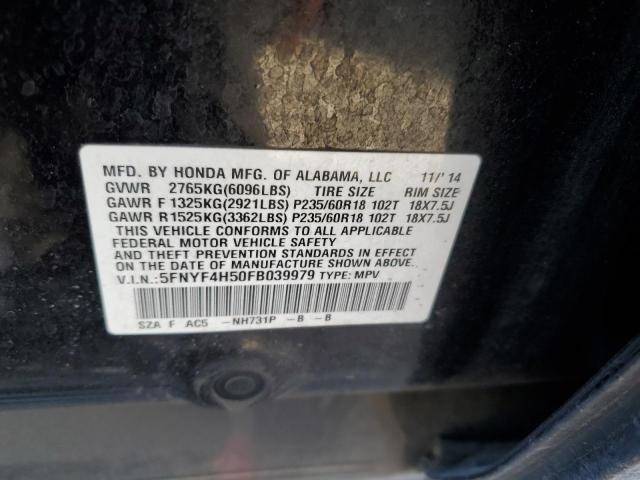 5FNYF4H50FB039979 - 2015 HONDA PILOT EXL BLACK photo 12