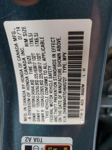 2HKRM4H77EH645727 - 2014 HONDA CR-V EXL TEAL photo 12