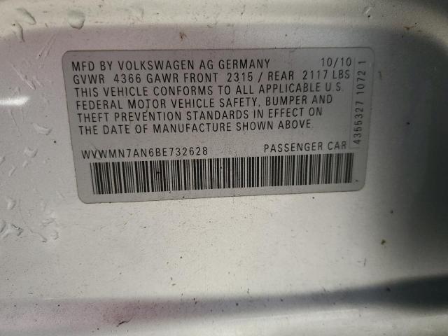 WVWMN7AN6BE732628 - 2011 VOLKSWAGEN CC SPORT SILVER photo 12