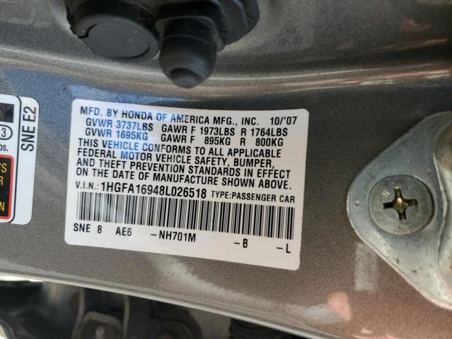 1HGFA16948L026518 - 2008 HONDA CIVIC EXL SILVER photo 12