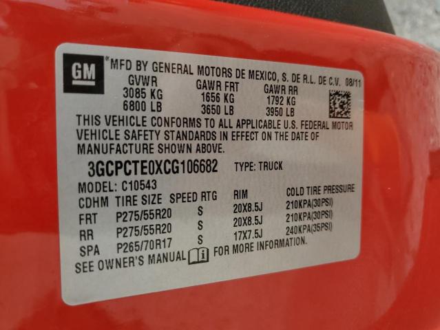 3GCPCTE0XCG106682 - 2012 CHEVROLET SILVERADO C1500 LTZ RED photo 12