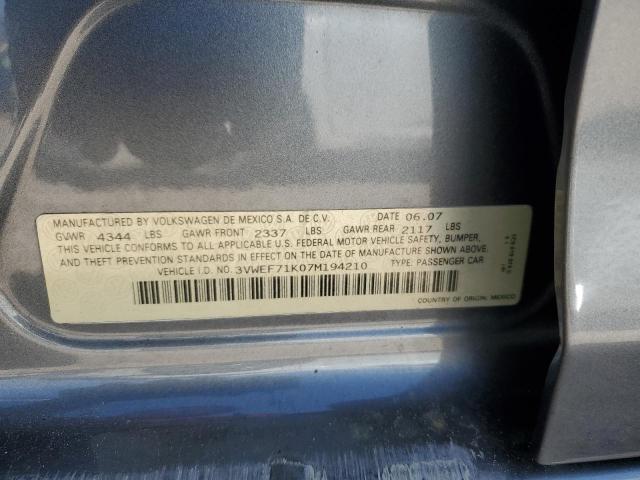 3VWEF71K07M194210 - 2007 VOLKSWAGEN JETTA WOLFSBURG 灰色 照片 12