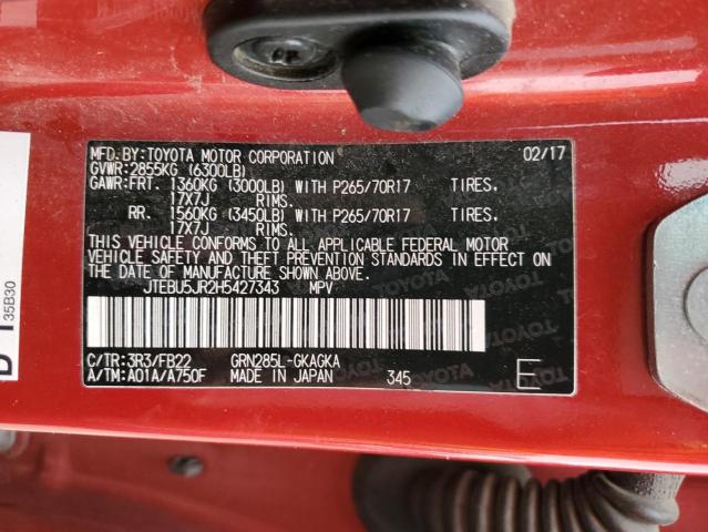 JTEBU5JR2H5427343 - 2017 TOYOTA 4RUNNER SR5/SR5 PREMIUM 红色 照片 13