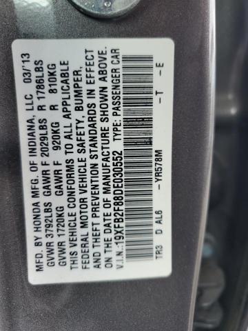 19XFB2F88DE030552 - 2013 HONDA CIVIC EX GRAY photo 12