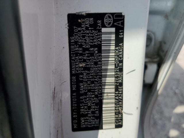 2T1KR32E78C688363 - 2008 TOYOTA COROLLA MA XR WHITE photo 13