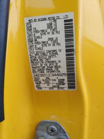 1N6ED26Y11C344629 - 2001 NISSAN FRONTIER KING CAB XE YELLOW photo 12