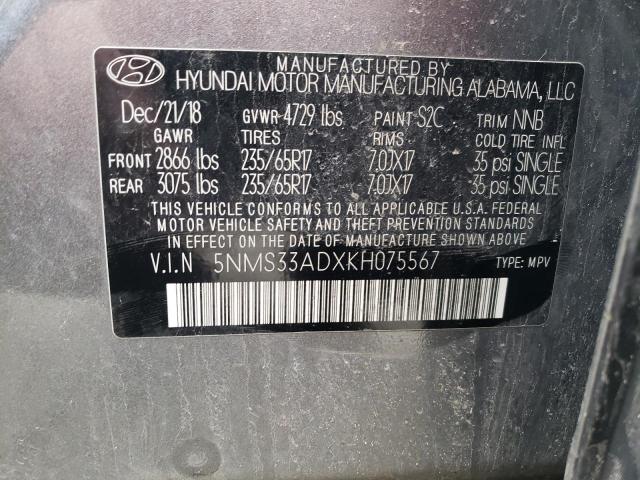 5NMS33ADXKH075567 - 2019 HYUNDAI SANTA FE SEL GRAY photo 14