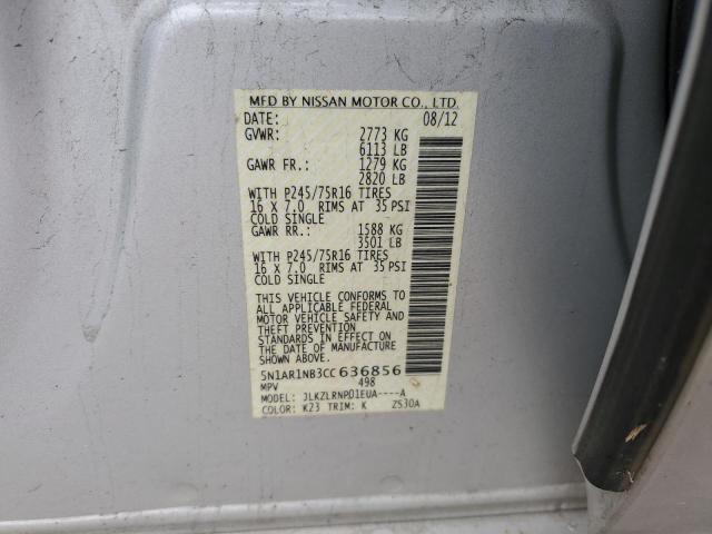 5N1AR1NB3CC636856 - 2012 NISSAN PATHFINDER S SILVER photo 13