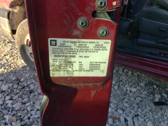 2GCEK19TX41165695 - 2004 CHEVROLET SILVERADO K1500 BURGUNDY photo 12