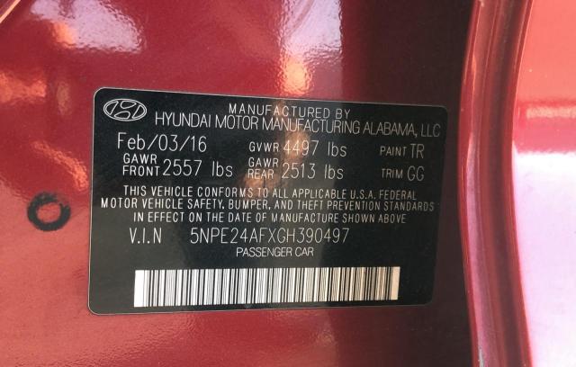 5NPE24AFXGH390497 - 2016 HYUNDAI SONATA SE RED photo 10