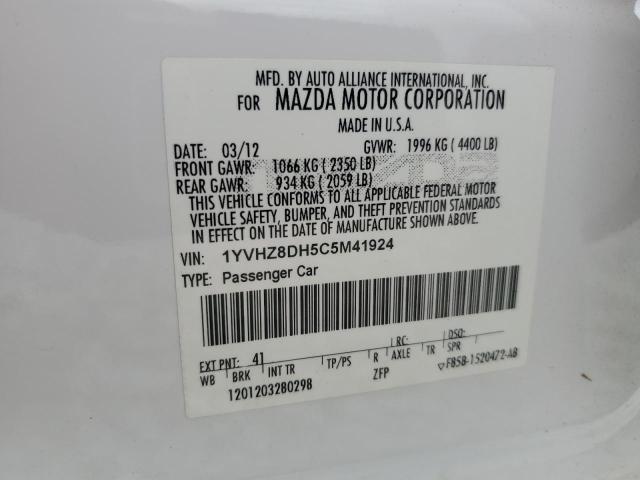 1YVHZ8DH5C5M41924 - 2012 MAZDA 6 I WHITE photo 12