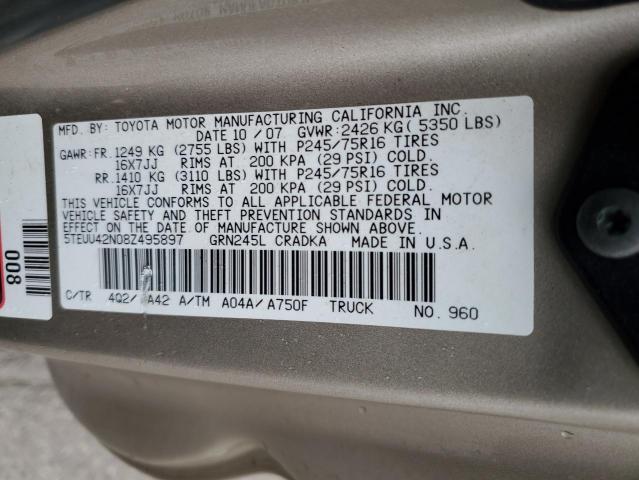 5TEUU42N08Z495897 - 2008 TOYOTA TACOMA ACCESS CAB Қоңыр фото 12