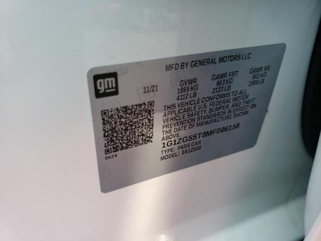 1G1ZG5ST8MF086158 - 2021 CHEVROLET MALIBU RS 白色 照片 12