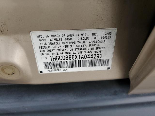 1HGCG665X1A044292 - 2001 HONDA ACCORD LX GOLD photo 13