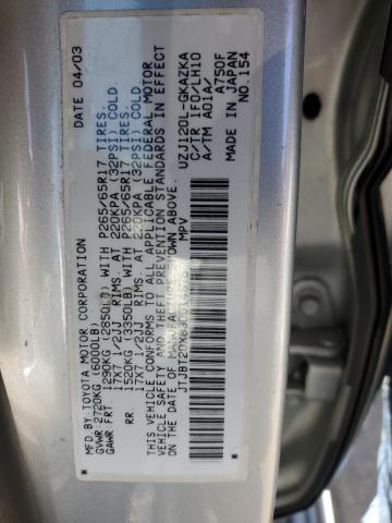 JTJBT20X830014576 - 2003 LEXUS GX 470 SILVER photo 13