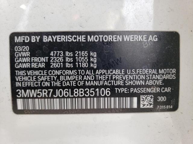 3MW5R7J06L8B35106 - 2020 BMW 330XI WHITE photo 12