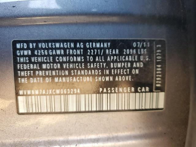WVWNM7AJXCW063294 - 2012 VOLKSWAGEN GOLF ნაცრისფერი ფოტო 12