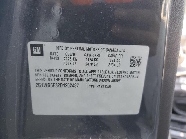 2G1WG5E32D1252437 - 2013 CHEVROLET IMPALA LT CHARCOAL photo 12