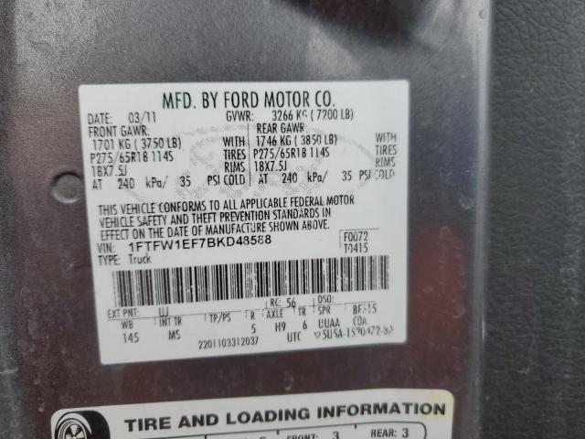 1FTFW1EF7BKD48588 - 2011 FORD F150 SUPERCREW CHARCOAL photo 12