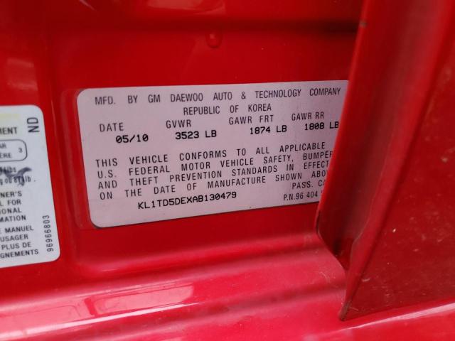 KL1TD5DEXAB130479 - 2010 CHEVROLET AVEO LS 红色 照片 12