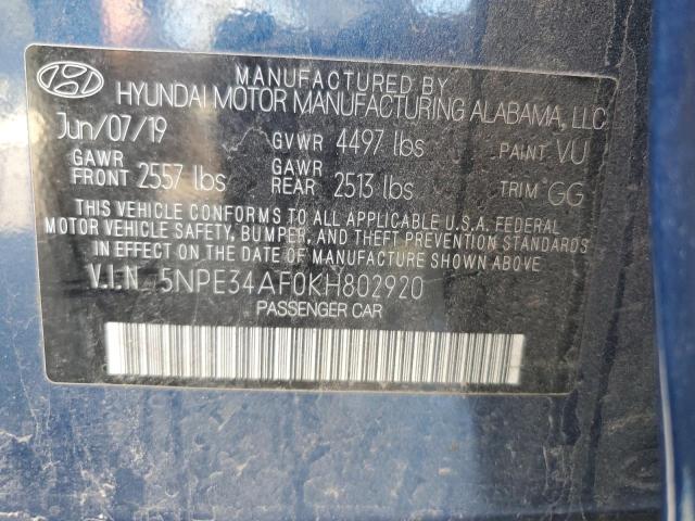 5NPE34AF0KH802920 - 2019 HYUNDAI SONATA LIMITED BLUE photo 13