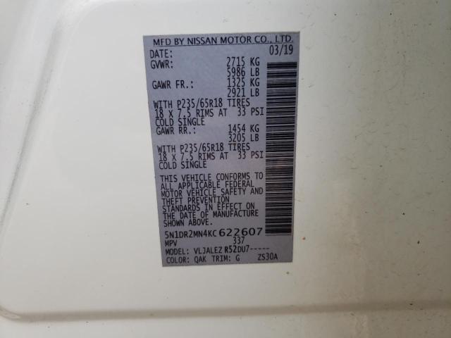 5N1DR2MN4KC622607 - 2019 NISSAN PATHFINDER S 白色 照片 14