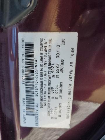 JM1NB3532Y0145105 - 2000 MAZDA MX-5 MIATA BASE BURGUNDY photo 12