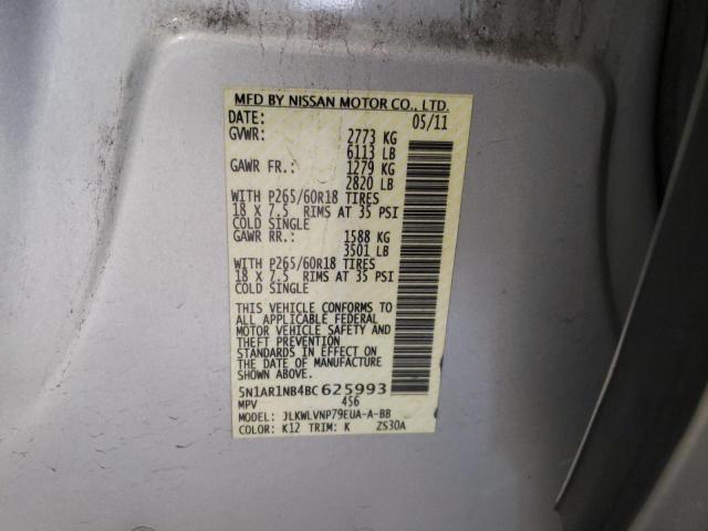 5N1AR1NB4BC625993 - 2011 NISSAN PATHFINDER S 银色 照片 13