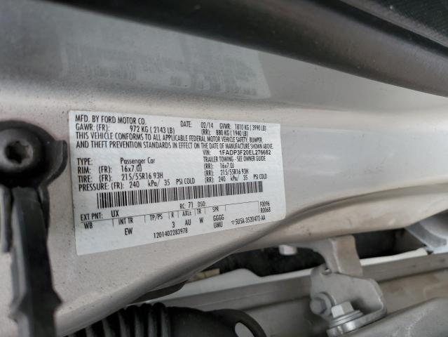 1FADP3F20EL276682 - 2014 FORD FOCUS SE SILVER photo 12