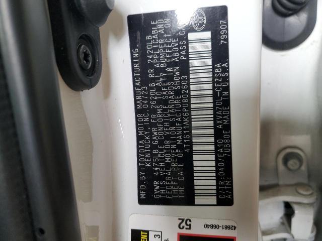 4T1G11AK6PU802603 - 2023 TOYOTA CAMRY SE NIGHT SHADE WHITE photo 12