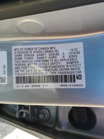 2HGFE2F28RH530730 - 2024 HONDA CIVIC LX SILVER photo 13