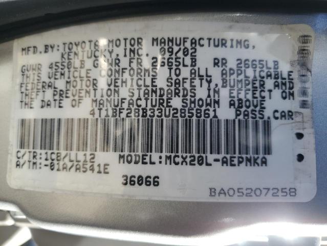 4T1BF28B33U285861 - 2003 TOYOTA AVALON XL SILVER photo 12