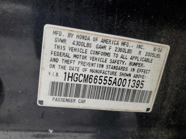 1HGCM66555A001395 - 2005 HONDA ACCORD EX BLACK photo 12