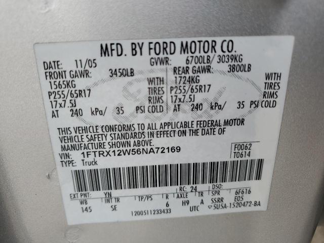 1FTRX12W56NA72169 - 2006 FORD F150 SILVER photo 12