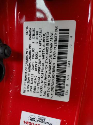 2HGFC4B06GH303099 - 2016 HONDA CIVIC LX RED photo 12