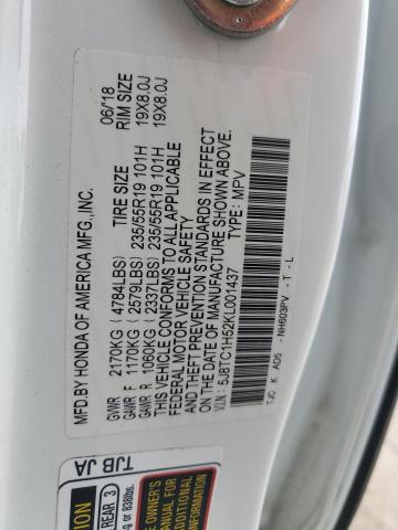 5J8TC1H52KL001437 - 2019 ACURA RDX TECHNOLOGY WHITE photo 13