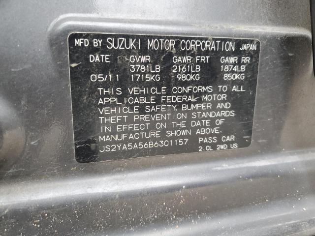 JS2YA5A56B6301157 - 2011 SUZUKI SX4 GRAY photo 12