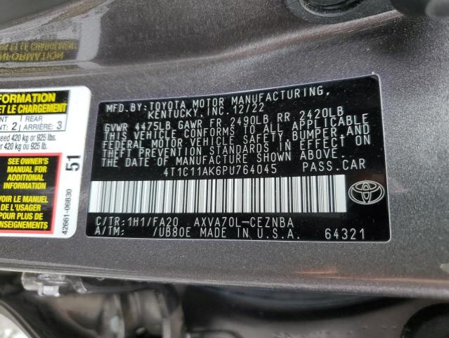 4T1C11AK6PU764045 - 2023 TOYOTA CAMRY LE GRAY photo 12