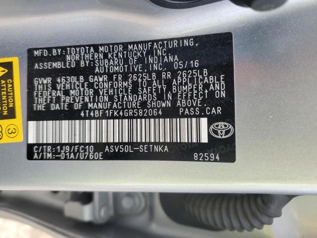 4T4BF1FK4GR582064 - 2016 TOYOTA CAMRY LE SILVER photo 12