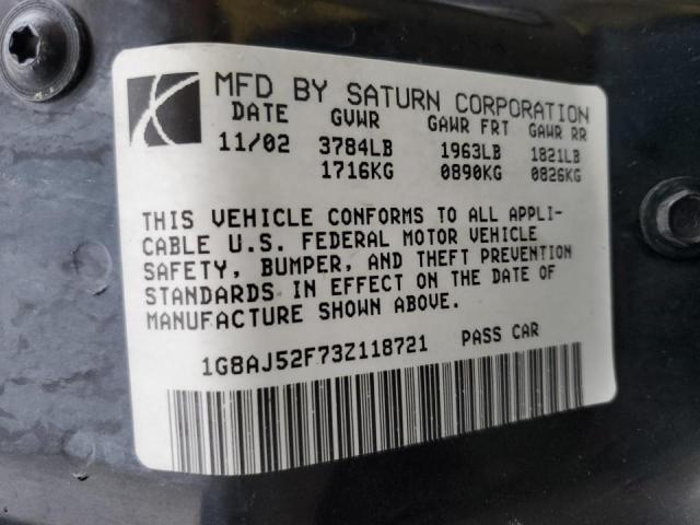 1G8AJ52F73Z118721 - 2003 SATURN ION LEVEL 2 BLACK photo 12