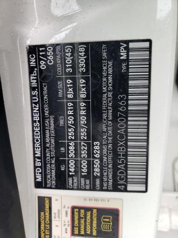 4JGDA5HBXCA007663 - 2012 MERCEDES-BENZ ML 350 4MATIC WHITE photo 13