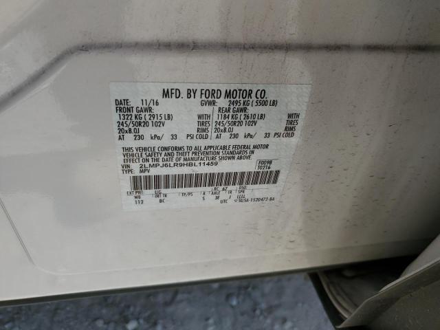 2LMPJ6LR9HBL11459 - 2017 LINCOLN MKX RESERVE أبيض صورة 12