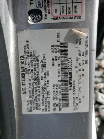 3FAHP0HA0CR103604 - 2012 FORD FUSION SE SILVER photo 12