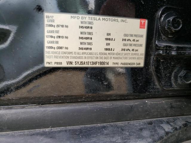5YJSA1E13HF190614 - 2017 TESLA MODEL S 黑色 照片 12