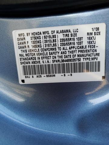 5FNRL38448B026752 - 2008 HONDA ODYSSEY EX BLUE photo 13