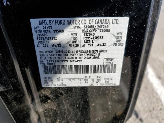 2FTZF07392CA35492 - 2002 FORD F150 SVT LIGHTNING BLACK photo 12