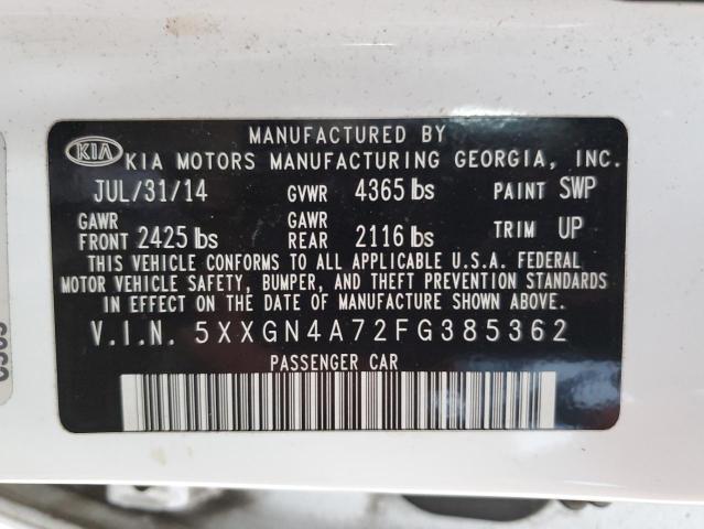 5XXGN4A72FG385362 - 2015 KIA OPTIMA EX WHITE photo 12