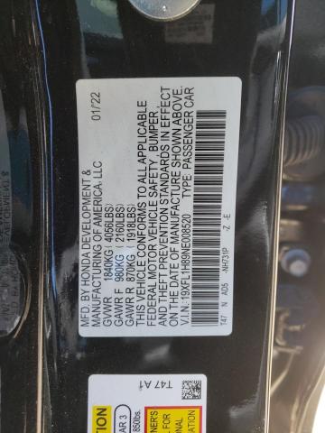 19XFL1H89NE008520 - 2022 HONDA CIVIC SPORT TOURING BLACK photo 12